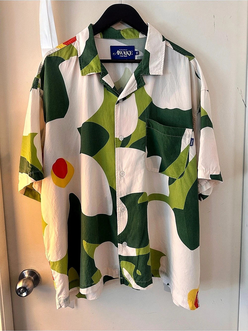 Awake NY Floral Camp Shirt in Green & White Size XXL